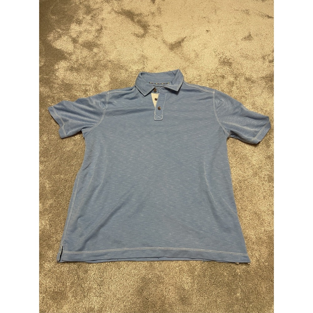 Johnston & Murphy Mens Blue Slub Polo Shirt Modal Blend Contrast Stitch